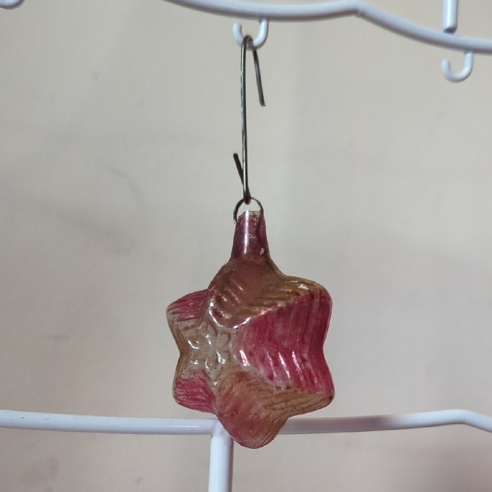 Small Vintage Glass Star Ornament Pink And Gold
